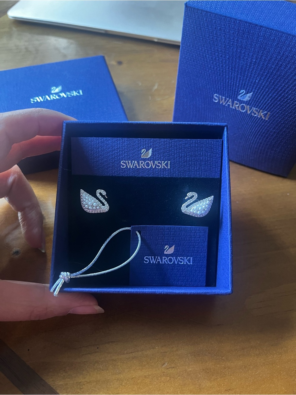 Swarovski Iridescent Crystal Swan Stud Earrings - Silver & White